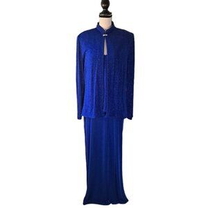 Vintage 90s Y2K Alex Evenings Sparkle Sapphire Blue Two-piece Evening Gown Set